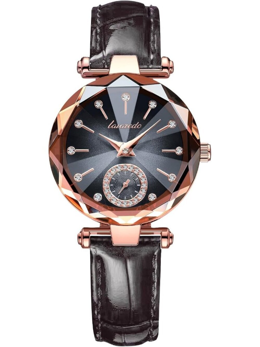 Women's Cold Grey Elegant Leather Strap Analog Creative Diamond Dial Wrist Watch
